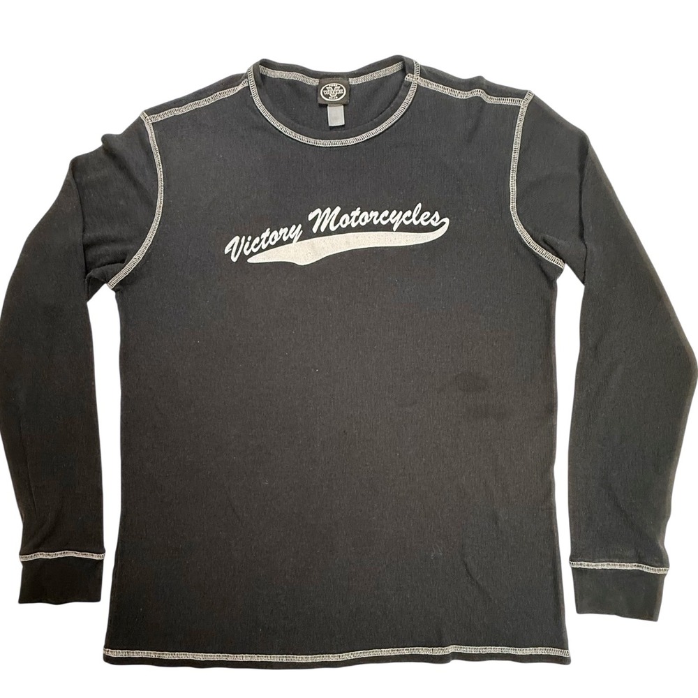 Victory Motorcycles Mens Long‎ Sleeve Thermal Shirt Black Waffle Knit Large L